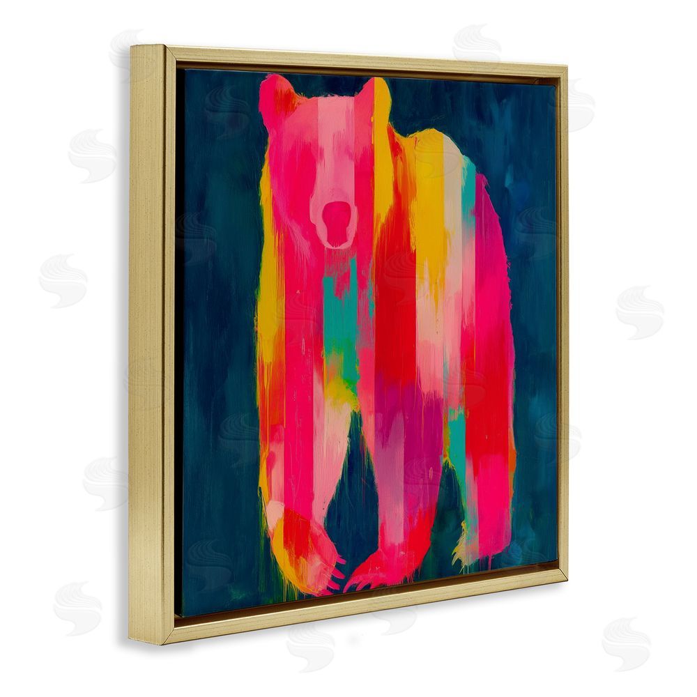 Chromatic Storm Studio Pink & Yellow Bear Standing Tall Gold Floating Framed Canvas Wall Art