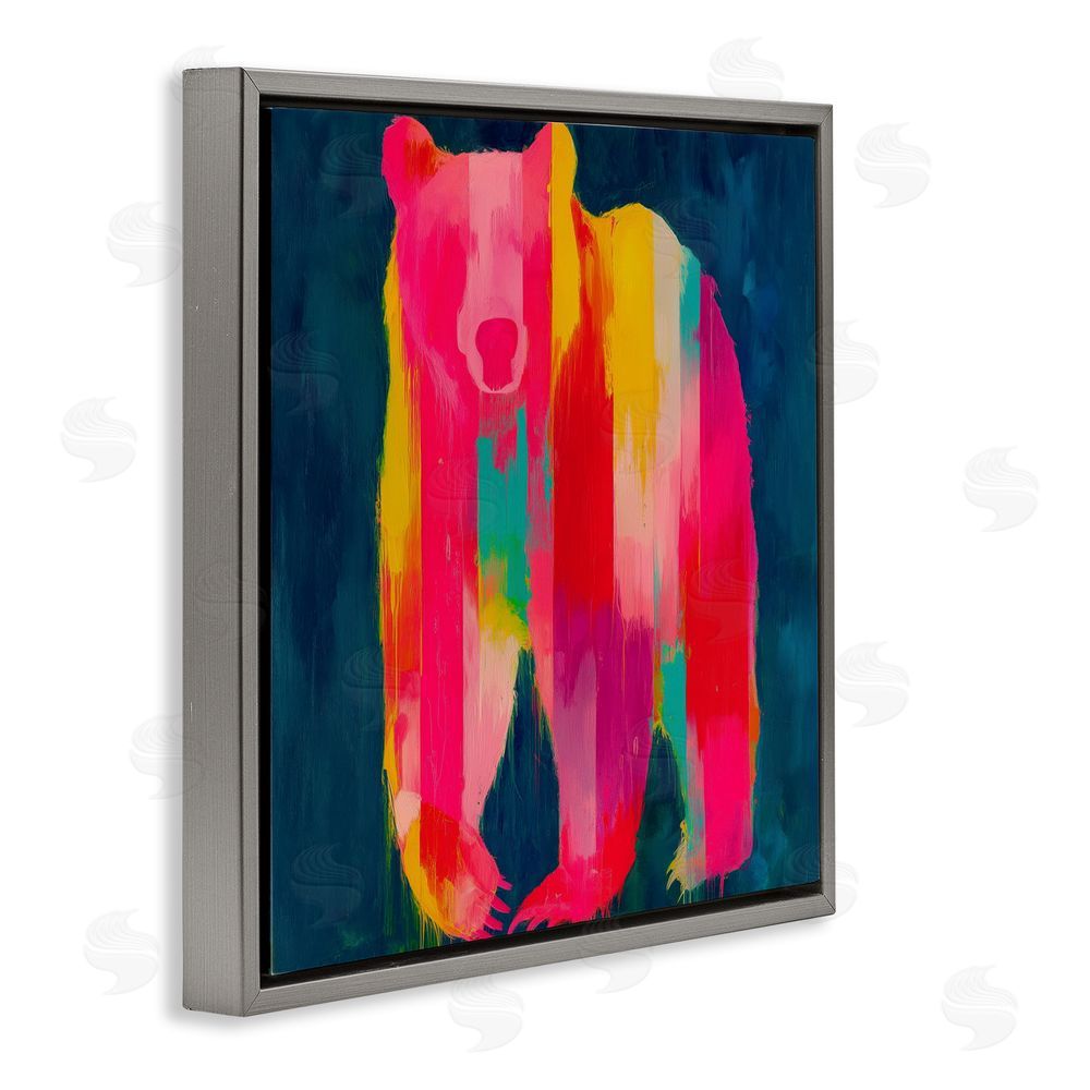 Chromatic Storm Studio Pink & Yellow Bear Standing Tall Gray Floating Framed Canvas Wall Art