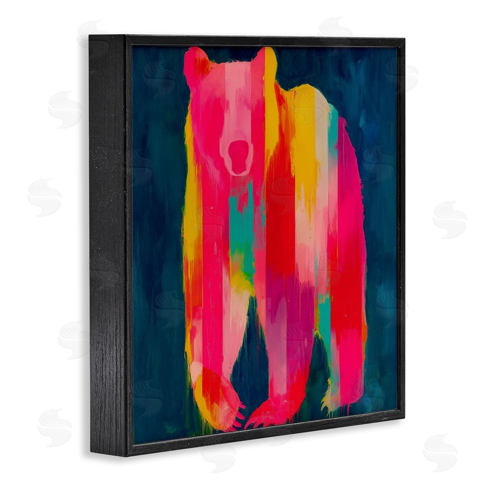 Chromatic Storm Studio Pink & Yellow Bear Standing Tall Black Framed Giclee Wall Art
