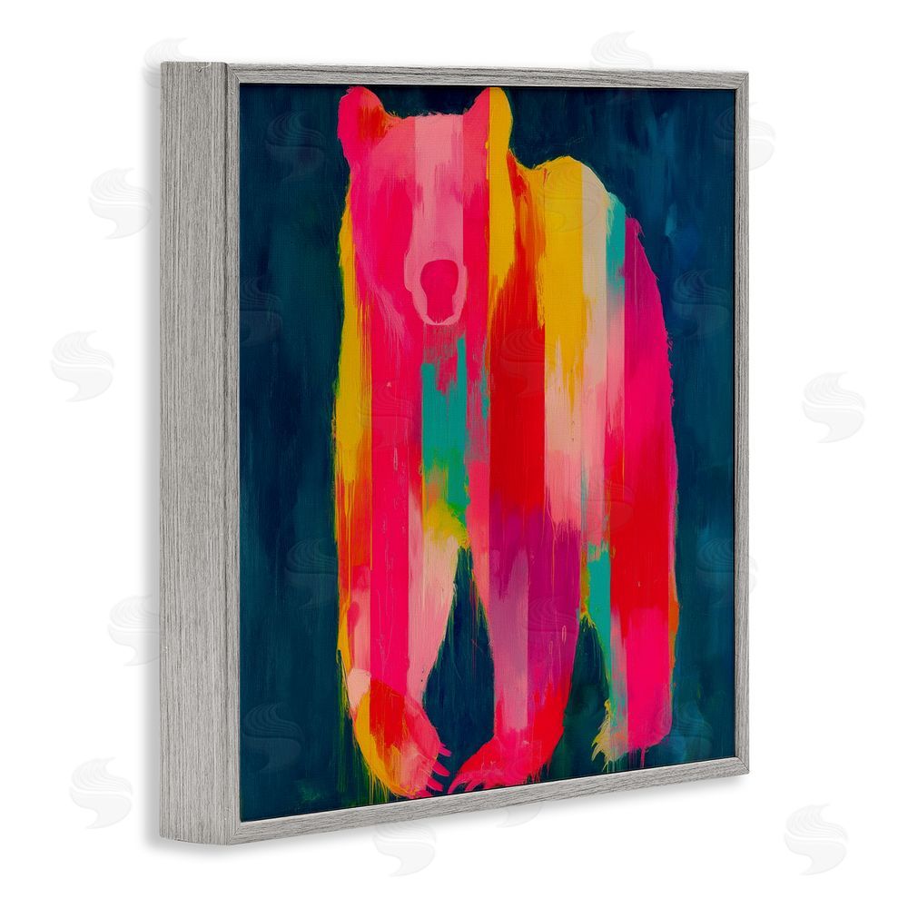 Chromatic Storm Studio Pink & Yellow Bear Standing Tall Gray Framed Giclee Wall Art