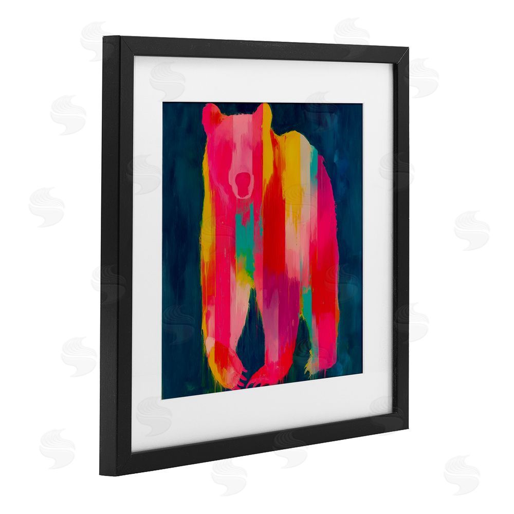 Chromatic Storm Studio Pink & Yellow Bear Standing Tall Black Framed Print Under Glass Wall Art