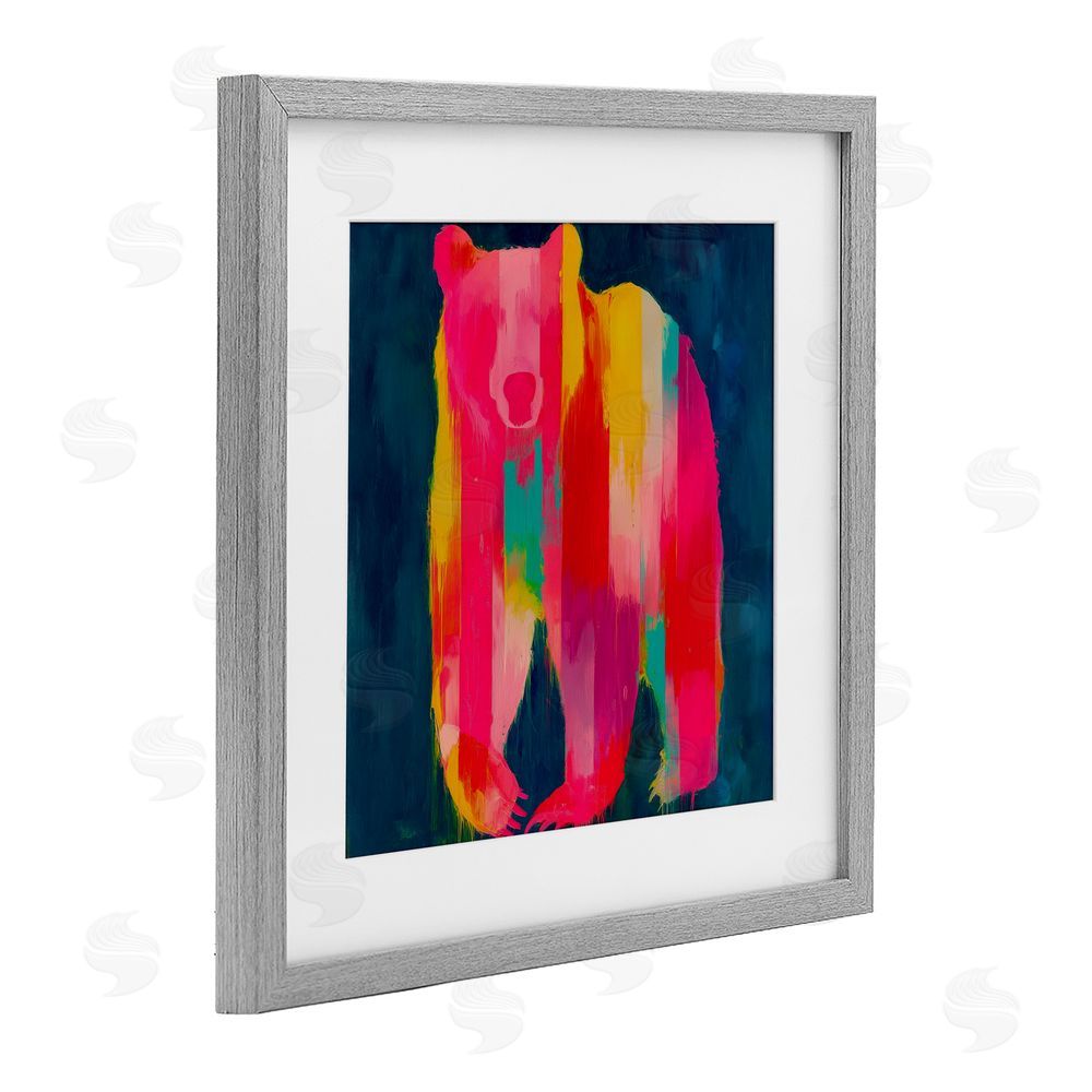 Chromatic Storm Studio Pink & Yellow Bear Standing Tall Gray Framed Print Under Glass Wall Art
