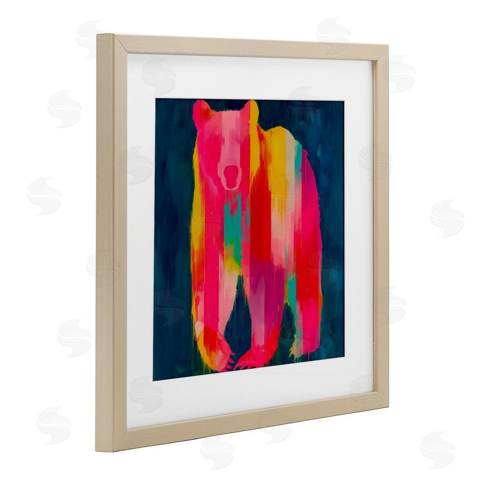 Chromatic Storm Studio Pink & Yellow Bear Standing Tall Brown Framed Print Under Glass Wall Art