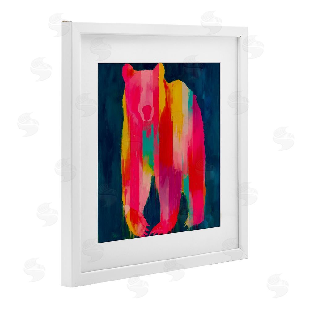 Chromatic Storm Studio Pink & Yellow Bear Standing Tall White Framed Print Under Glass Wall Art