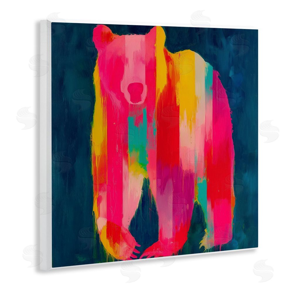 Chromatic Storm Studio Pink & Yellow Bear Standing Tall Wall Plaque Home Decor Art Print