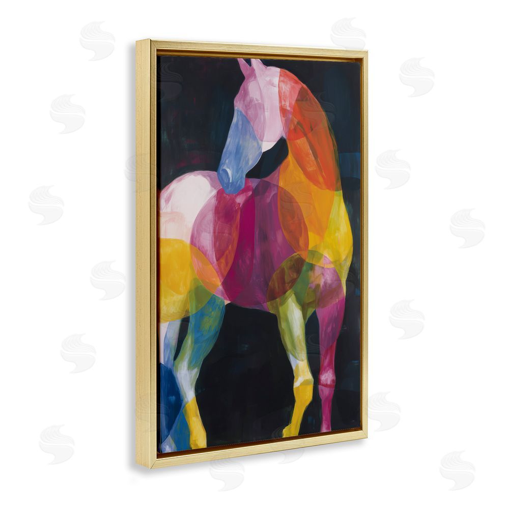 Chromatic Storm Studio Prism Horse Abstraction Gold Floating Framed Canvas Wall Art