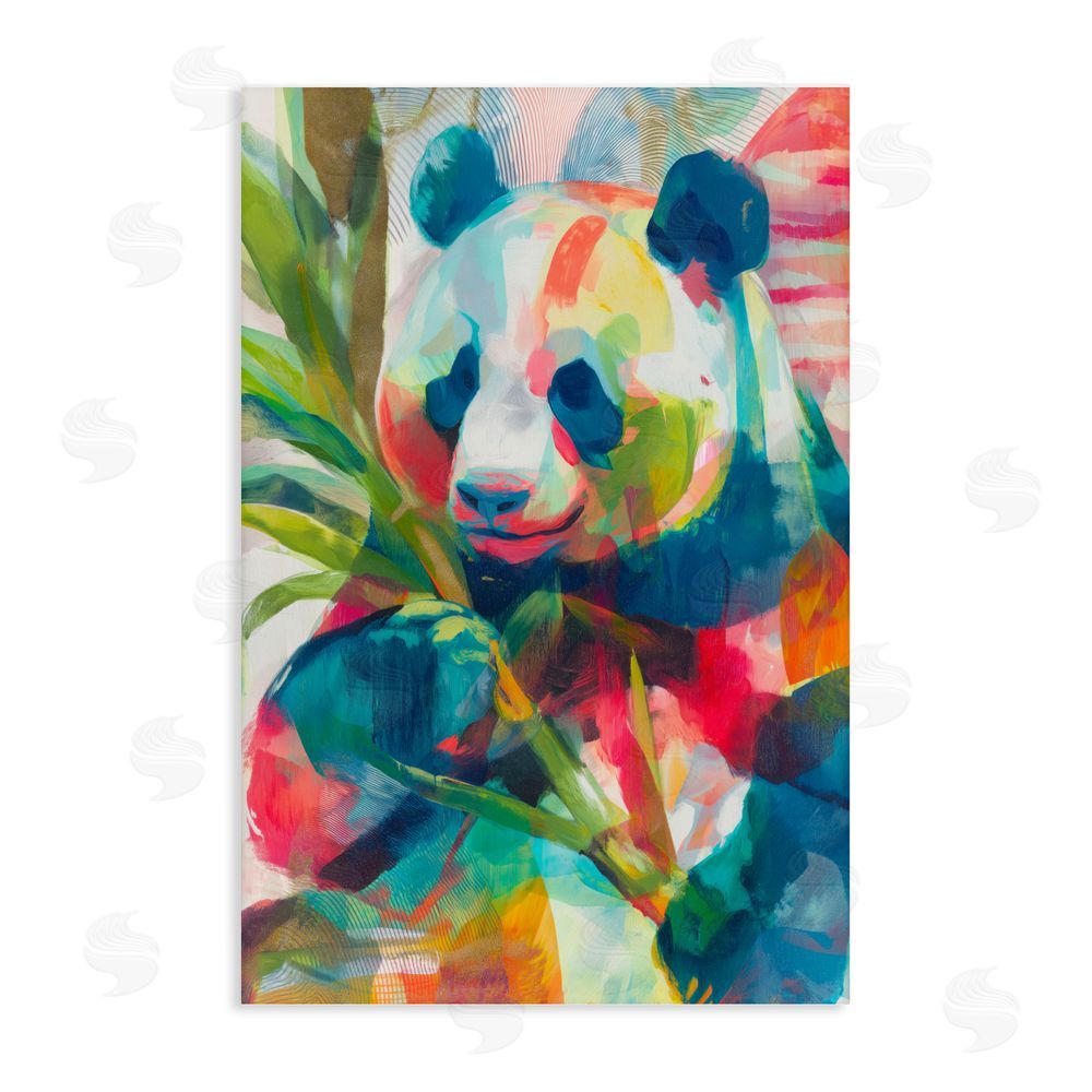 Chromatic Storm Studio Expressive Panda In Bloom Stretched Canvas Wall Art