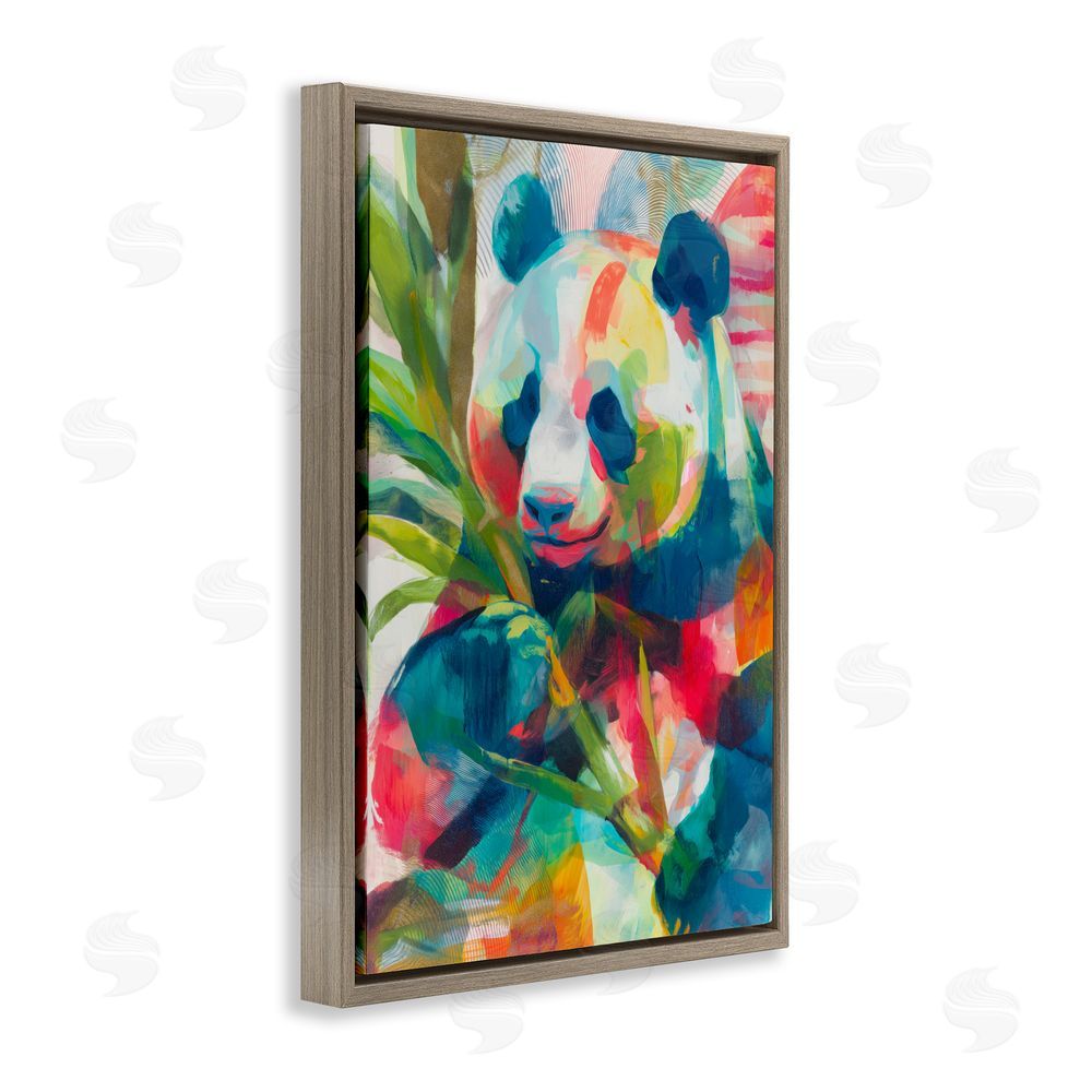 Chromatic Storm Studio Expressive Panda In Bloom Brown Floating Framed Canvas Wall Art