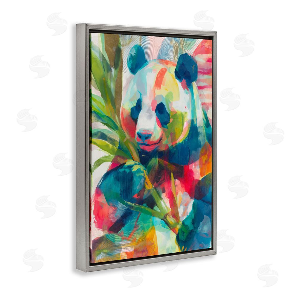 Chromatic Storm Studio Expressive Panda In Bloom Gray Floating Framed Canvas Wall Art