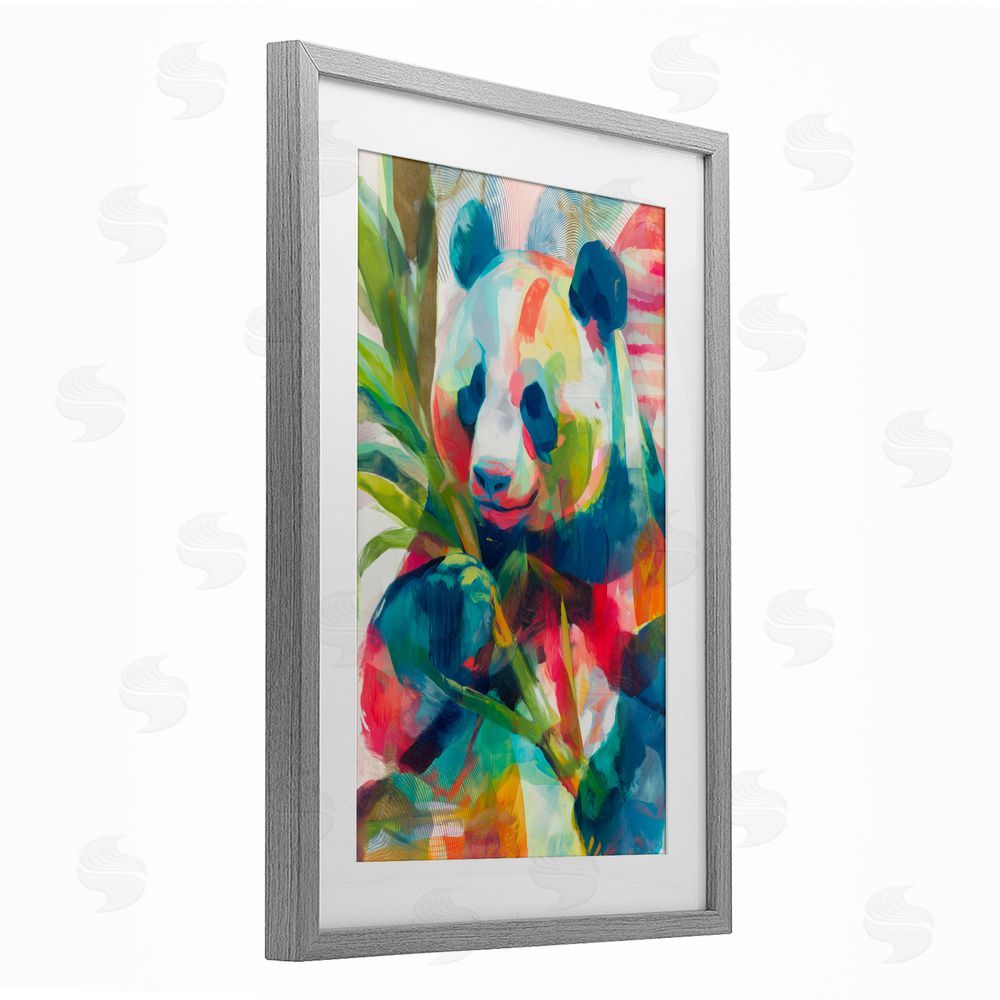 Chromatic Storm Studio Expressive Panda In Bloom Gray Framed Print Under Glass Wall Art