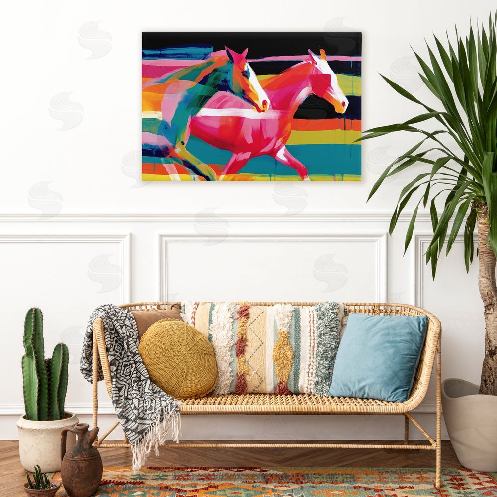 Chromatic Storm Studio Wild Horses Running Through Stripes Stretched Canvas on Wall