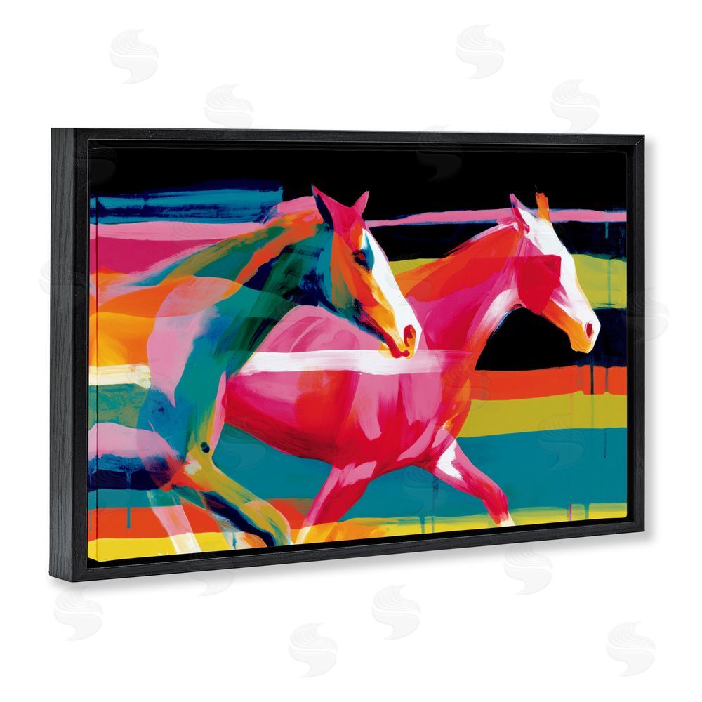 Chromatic Storm Studio Wild Horses Running Through Stripes Black Floating Framed Canvas Wall Art Print