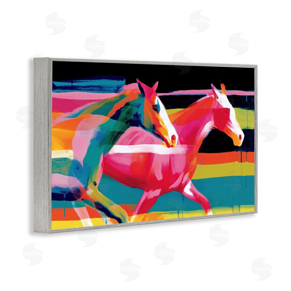 Chromatic Storm Studio Wild Horses Running Through Stripes Gray Framed Giclee Wall Art Print