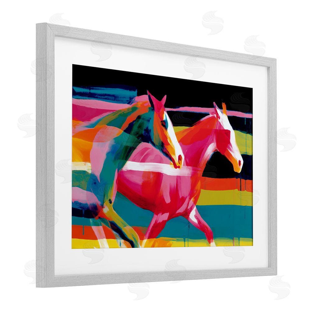 Chromatic Storm Studio Wild Horses Running Through Stripes Gray Framed Print Under Glass with White Mat Wall Art