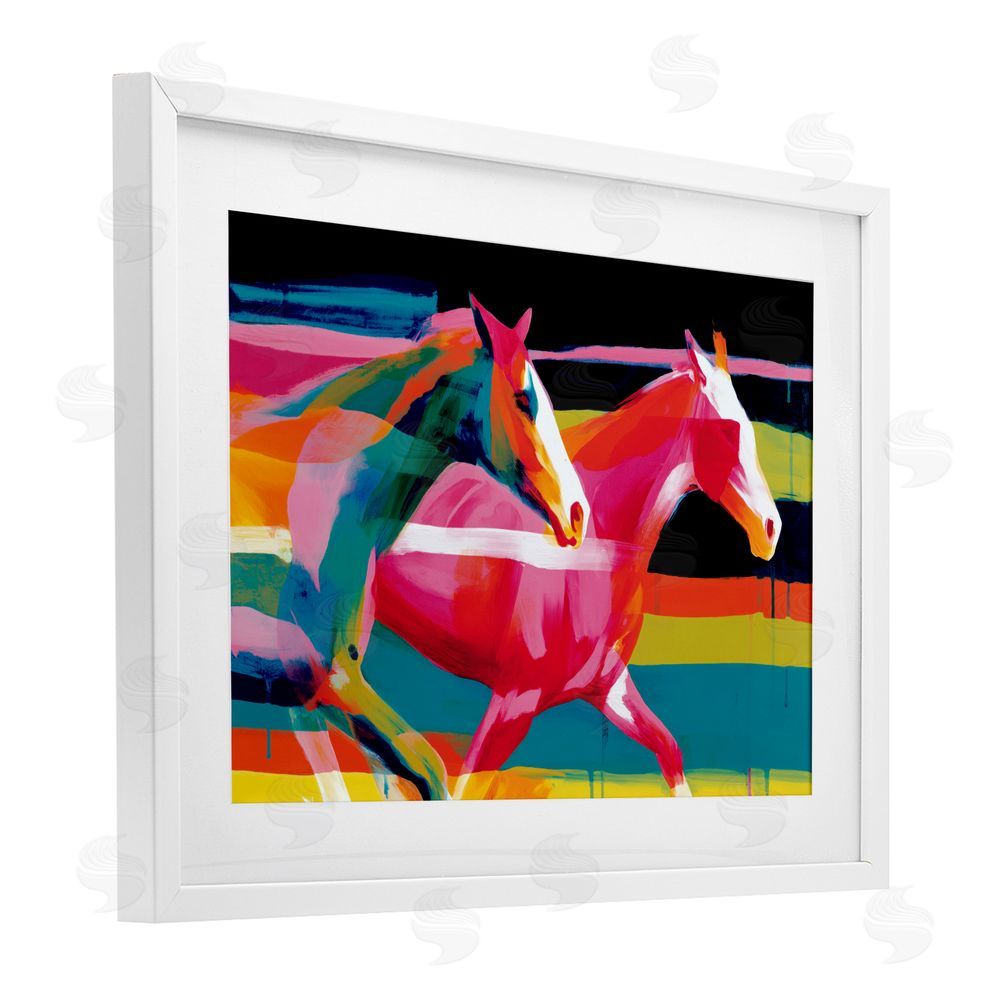 Chromatic Storm Studio Wild Horses Running Through Stripes White Framed Print Under Glass with White Mat Wall Art