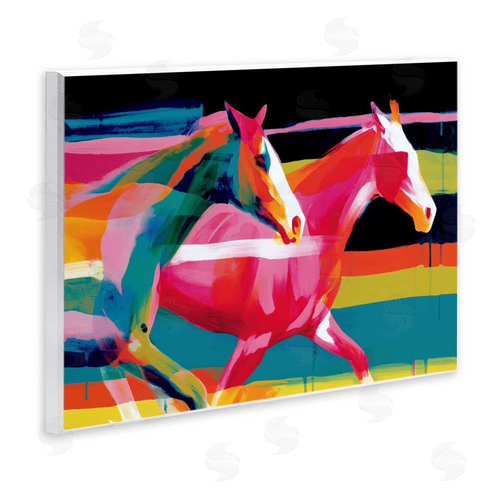 Chromatic Storm Studio Wild Horses Running Through Stripes Wall Plaque Printed Art
