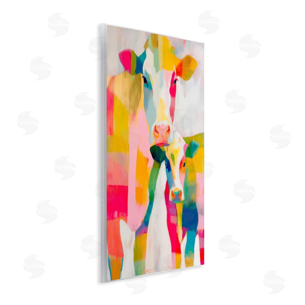 Chromatic Storm Studio Cow Family in Cubist Abstract Wall Plaque with Fixed Lithograph Print