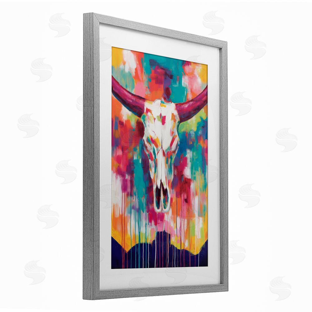 Chromatic Storm Studio Spirit Of The West Skull Gray Framed Print Under Glass with White Mat Wall Art