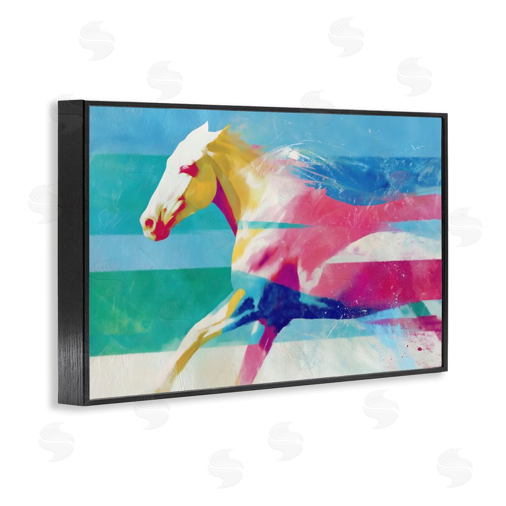 Chromatic Storm Studio Abstract Horse In Stripes Black Framed Giclee Wall Art Print