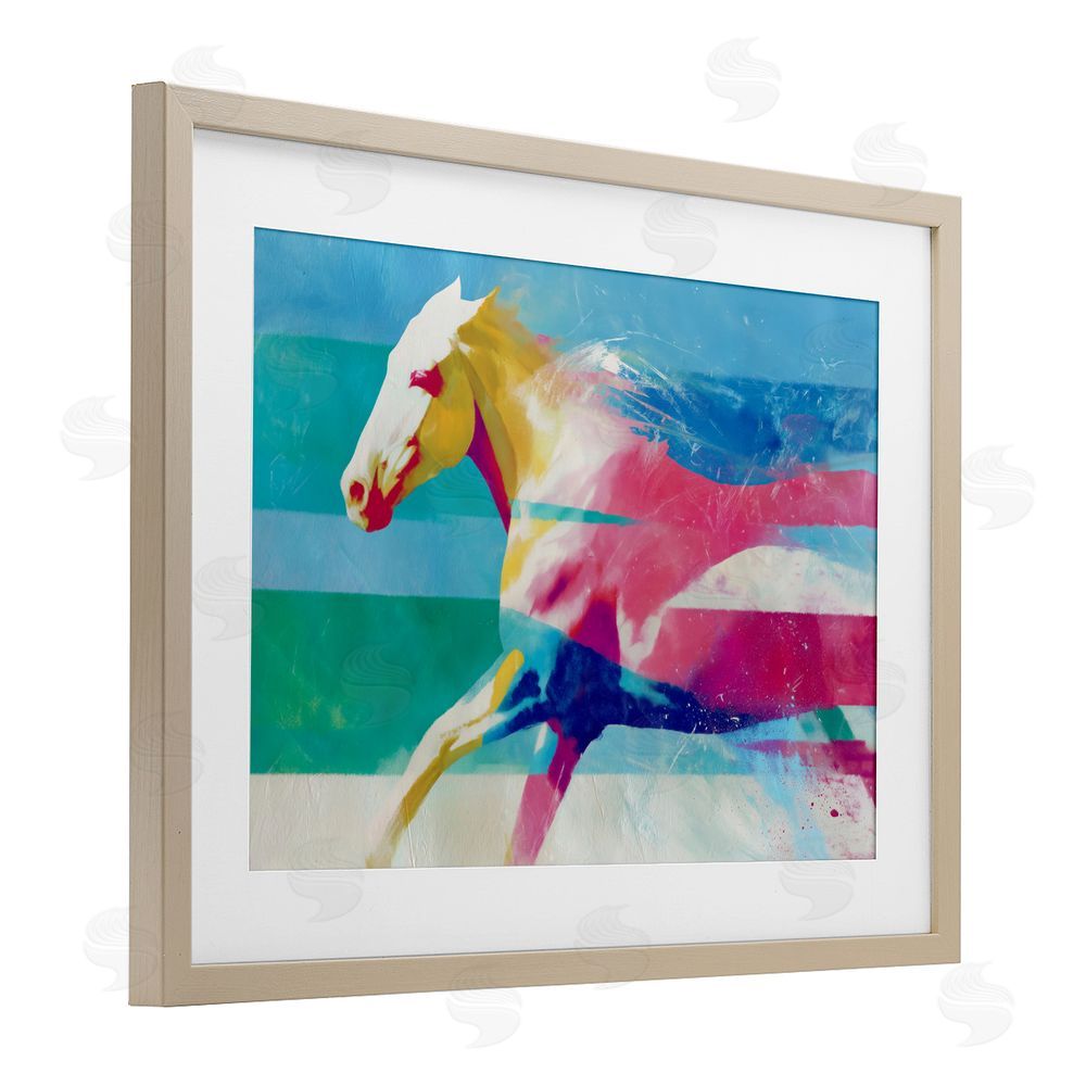 Chromatic Storm Studio Abstract Horse In Stripes Brown Framed Print Under Glass with Matting Wall Art