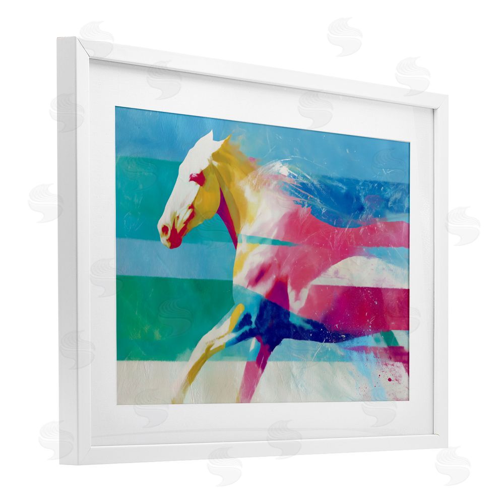 Chromatic Storm Studio Abstract Horse In Stripes White Framed Print Under Glass with Matting Wall Art