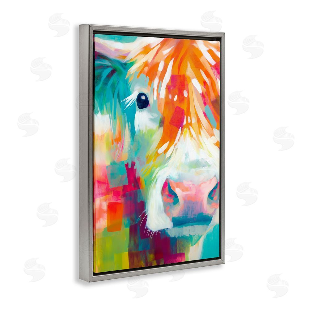 Chromatic Storm Studio Highland Portrait in Brights Gray Floating Framed Canvas Wall Art