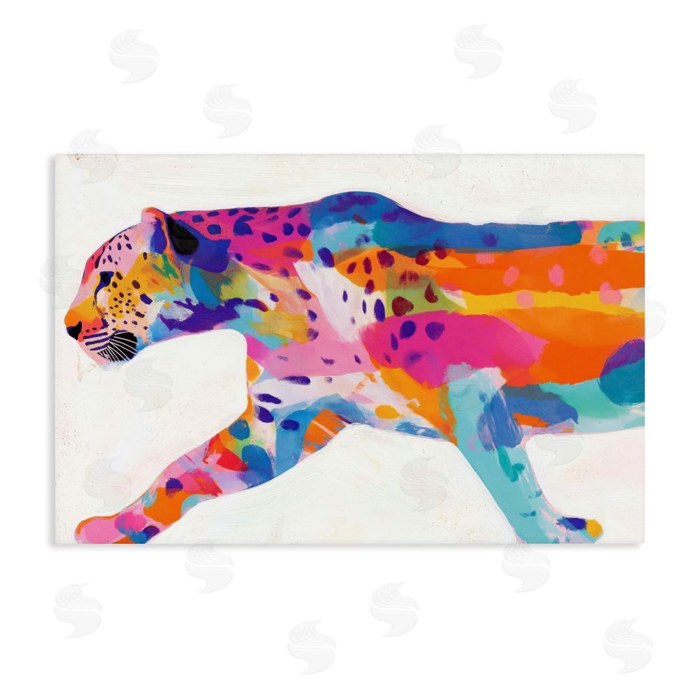 Chromatic Storm Studio Vibrant Hued Cheetah In Motion Stretched Canvas Wall Art Print