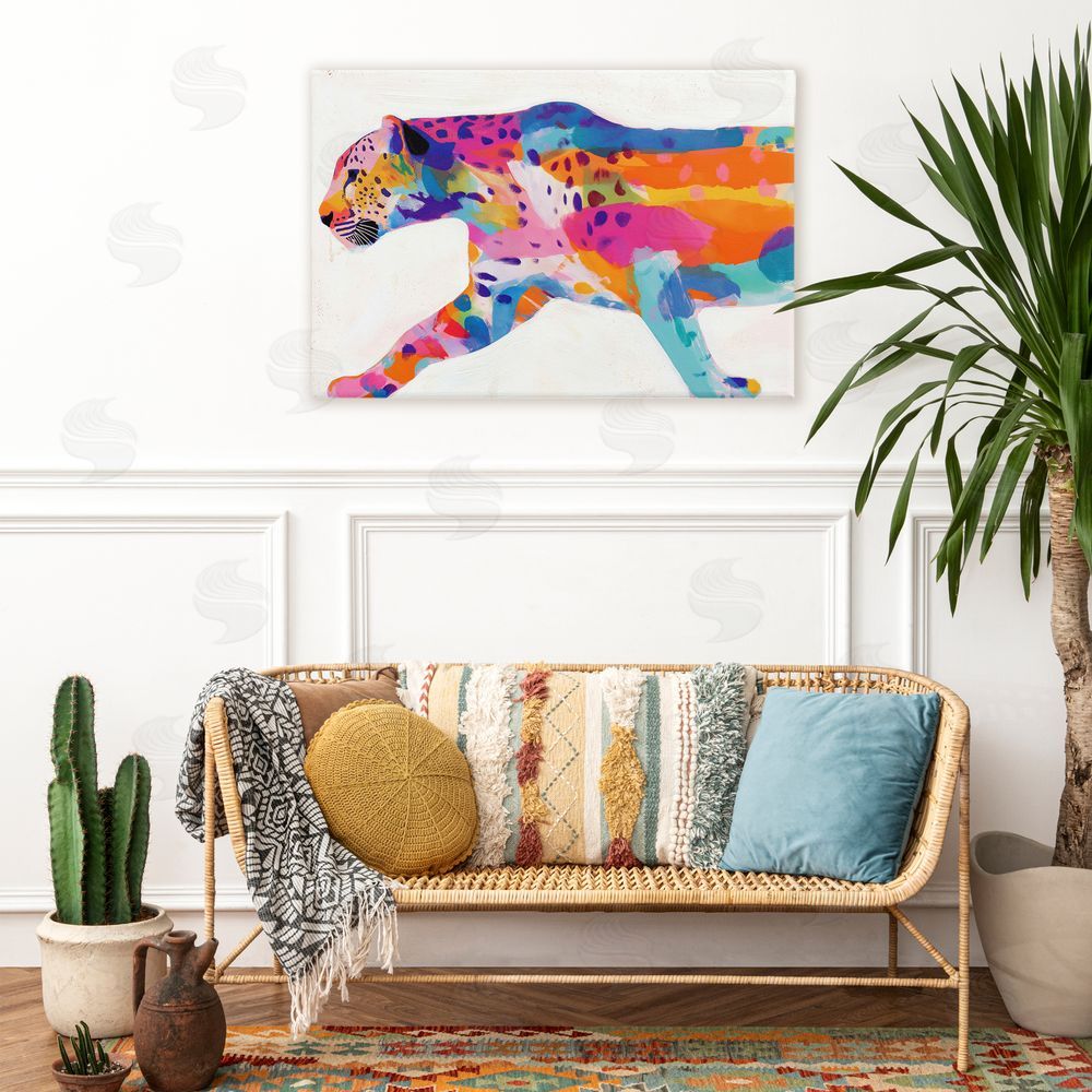 Chromatic Storm Studio Vibrant Hued Cheetah In Motion Stretched Canvas on Wall