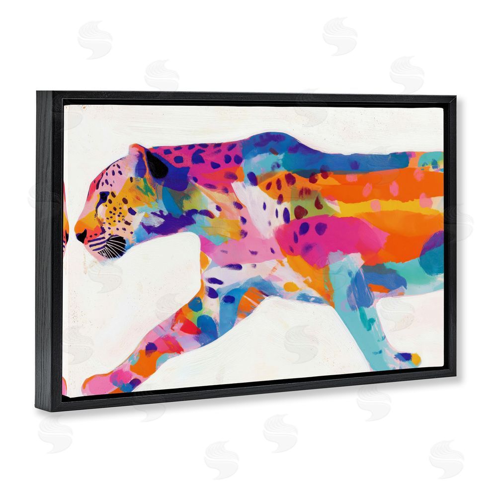 Chromatic Storm Studio Vibrant Hued Cheetah In Motion Black Floating Framed Canvas Wall Art Print