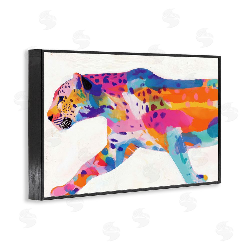 Chromatic Storm Studio Vibrant Hued Cheetah In Motion Black Framed Giclee Wall Art Print
