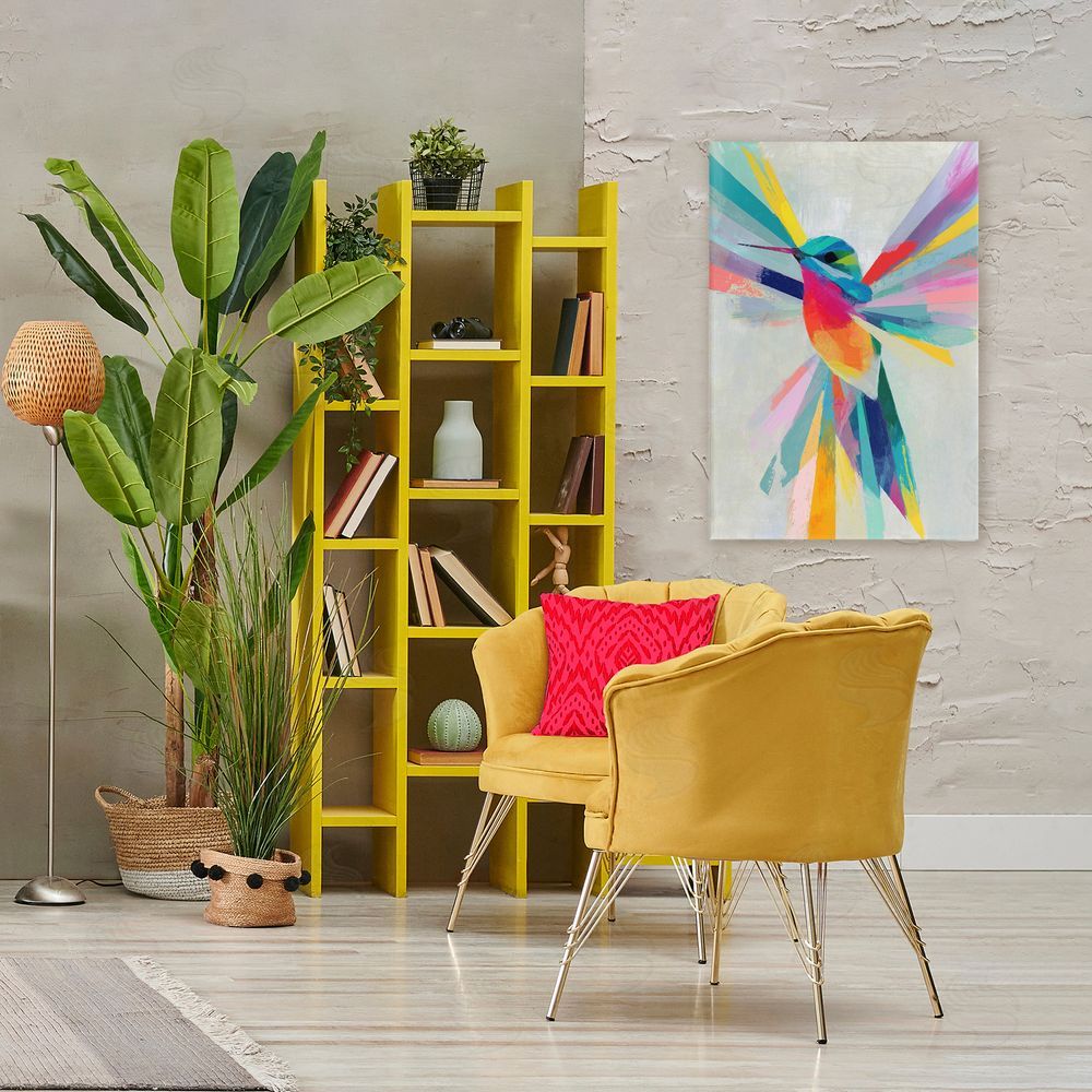Chromatic Storm Studio Rainbow Winged Hummingbird Stretched Canvas Wall Art in Room