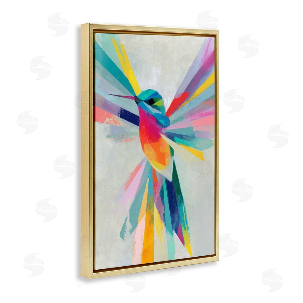 Chromatic Storm Studio Rainbow Winged Hummingbird Gold Floating Framed Canvas Wall Art