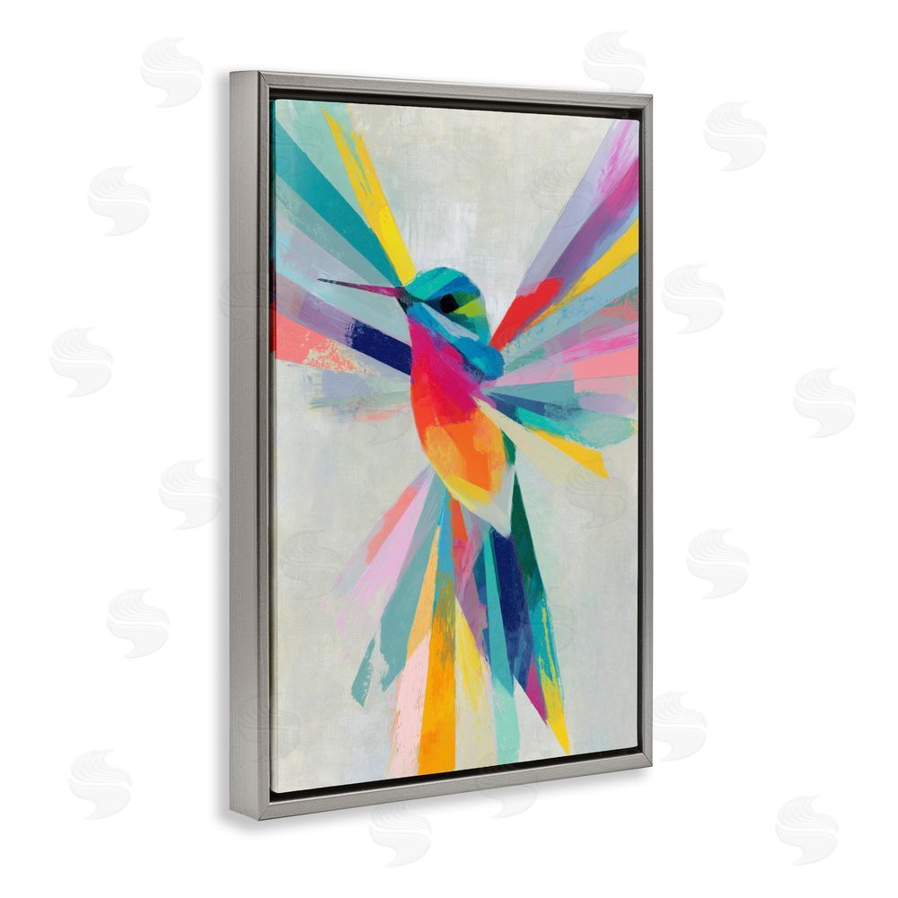 Chromatic Storm Studio Rainbow Winged Hummingbird Gray Floating Framed Canvas Wall Art