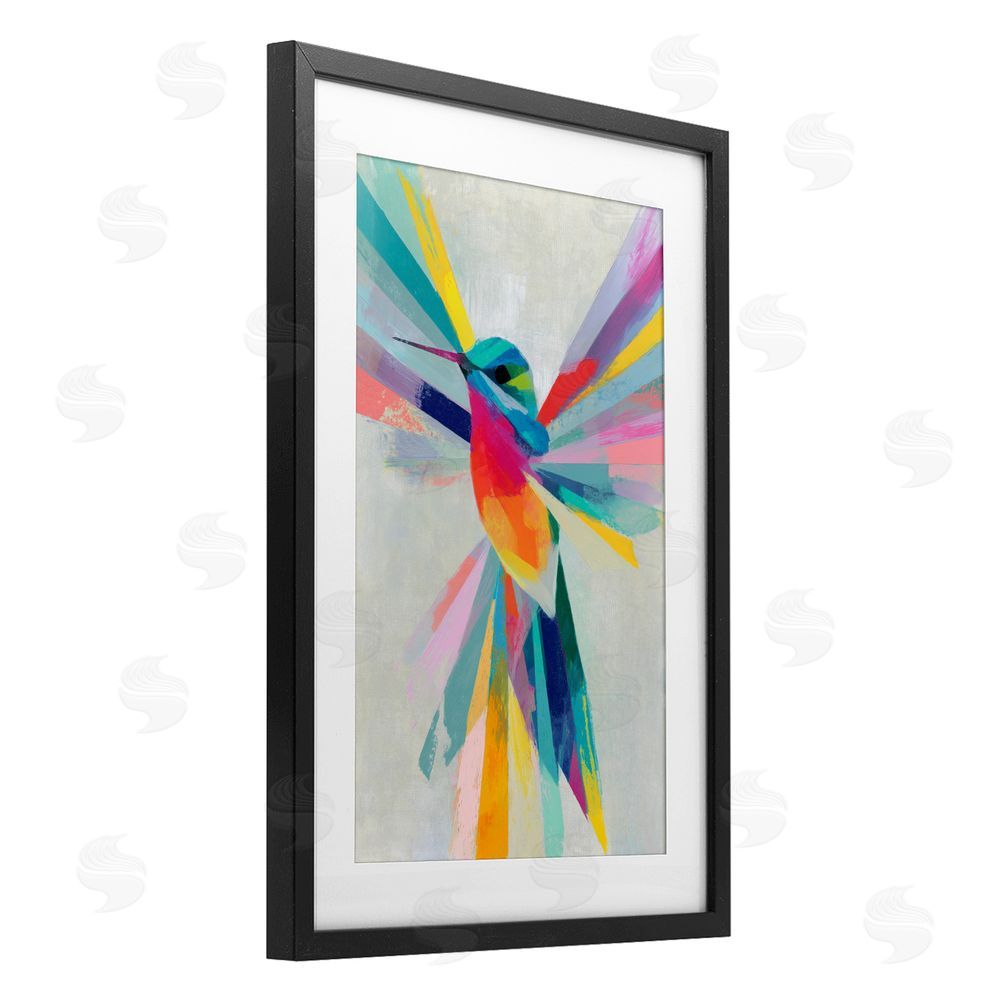 Chromatic Storm Studio Rainbow Winged Hummingbird Black Framed Print Under Glass Wall Art