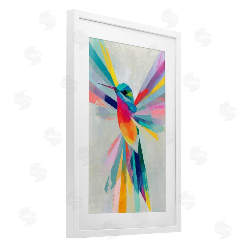Chromatic Storm Studio Rainbow Winged Hummingbird White Framed Print Under Glass Wall Art