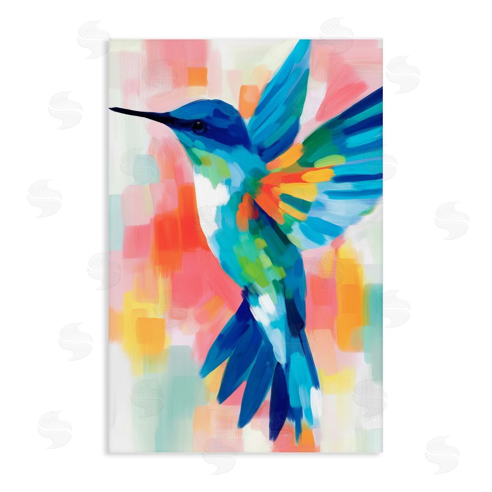 Chromatic Storm Studio Blue Hummingbird in Flight Stretched Canvas Wall Art Print