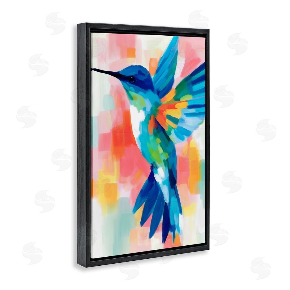 Chromatic Storm Studio Blue Hummingbird in Flight Black Floating Frame Stretched Canvas Wall Art Print
