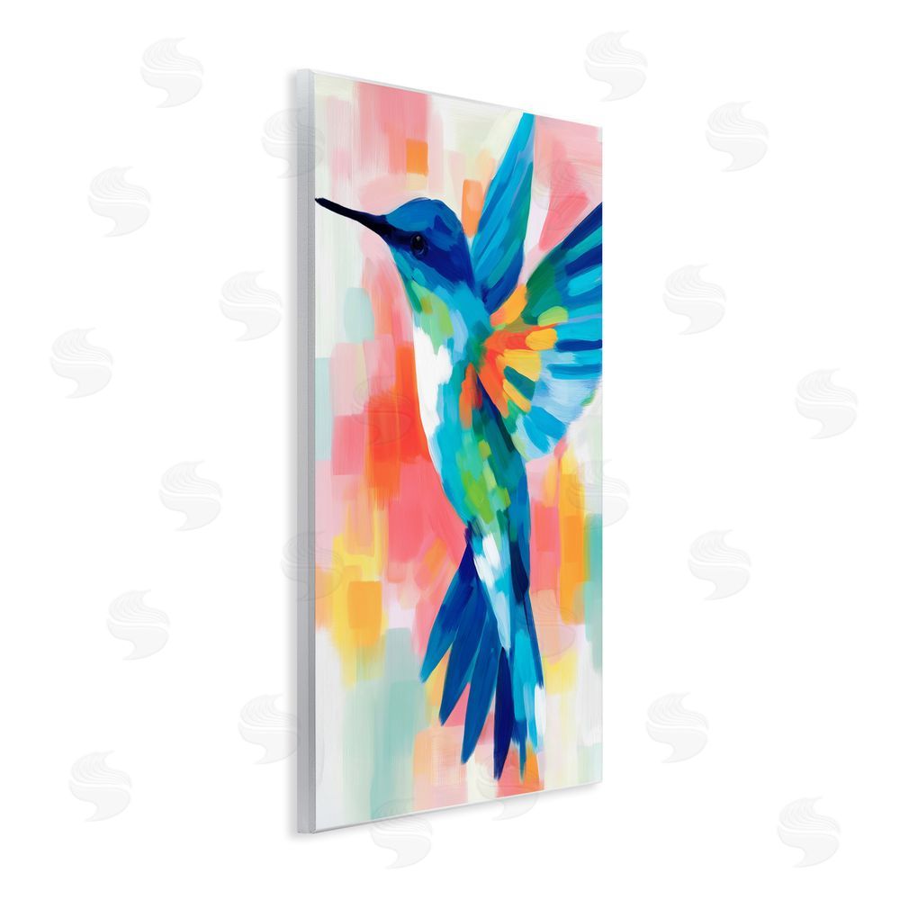 Chromatic Storm Studio Blue Hummingbird in Flight Wall Plaque Art Print with White Foil Wrap