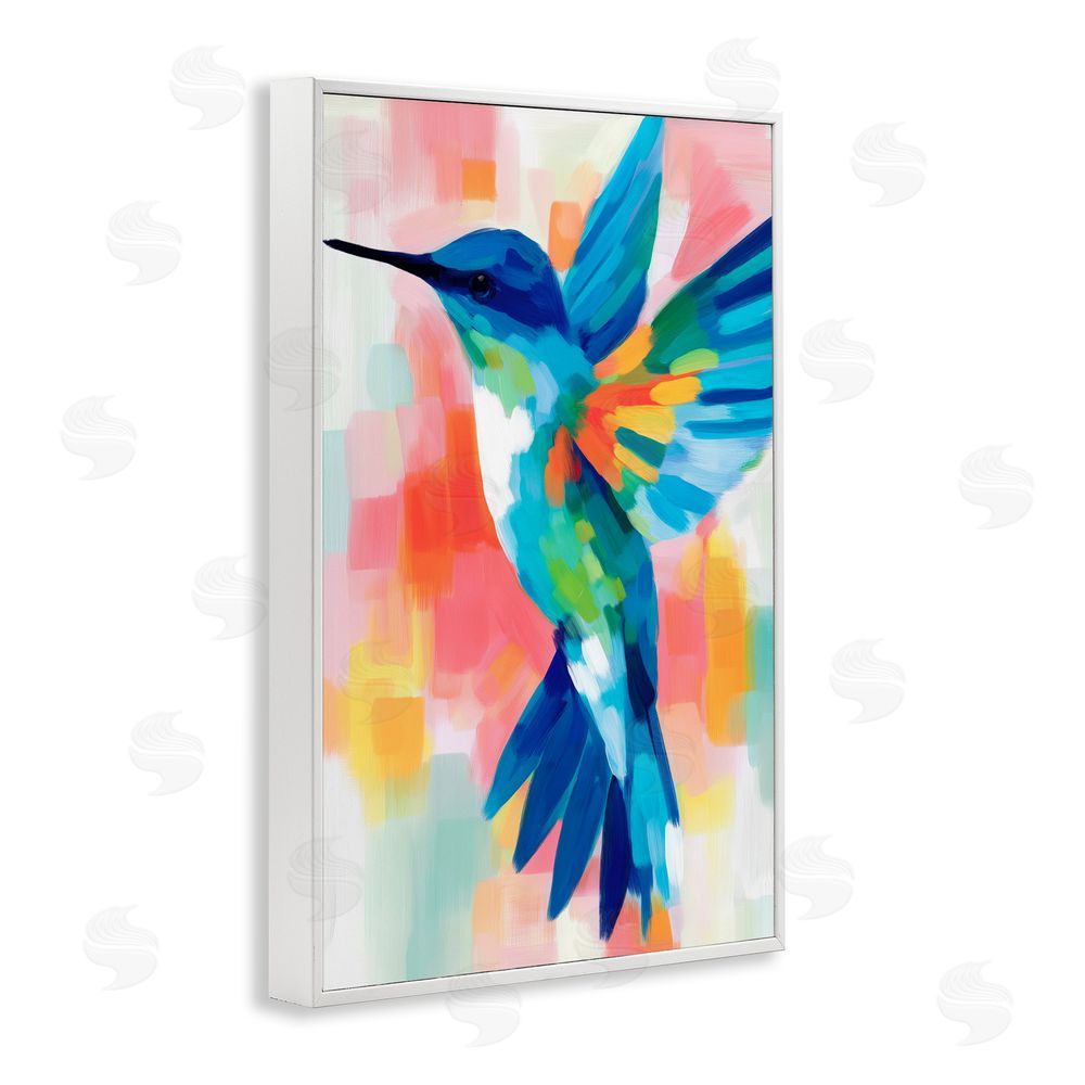 Chromatic Storm Studio Blue Hummingbird in Flight White Framed Giclee Wall Art Print
