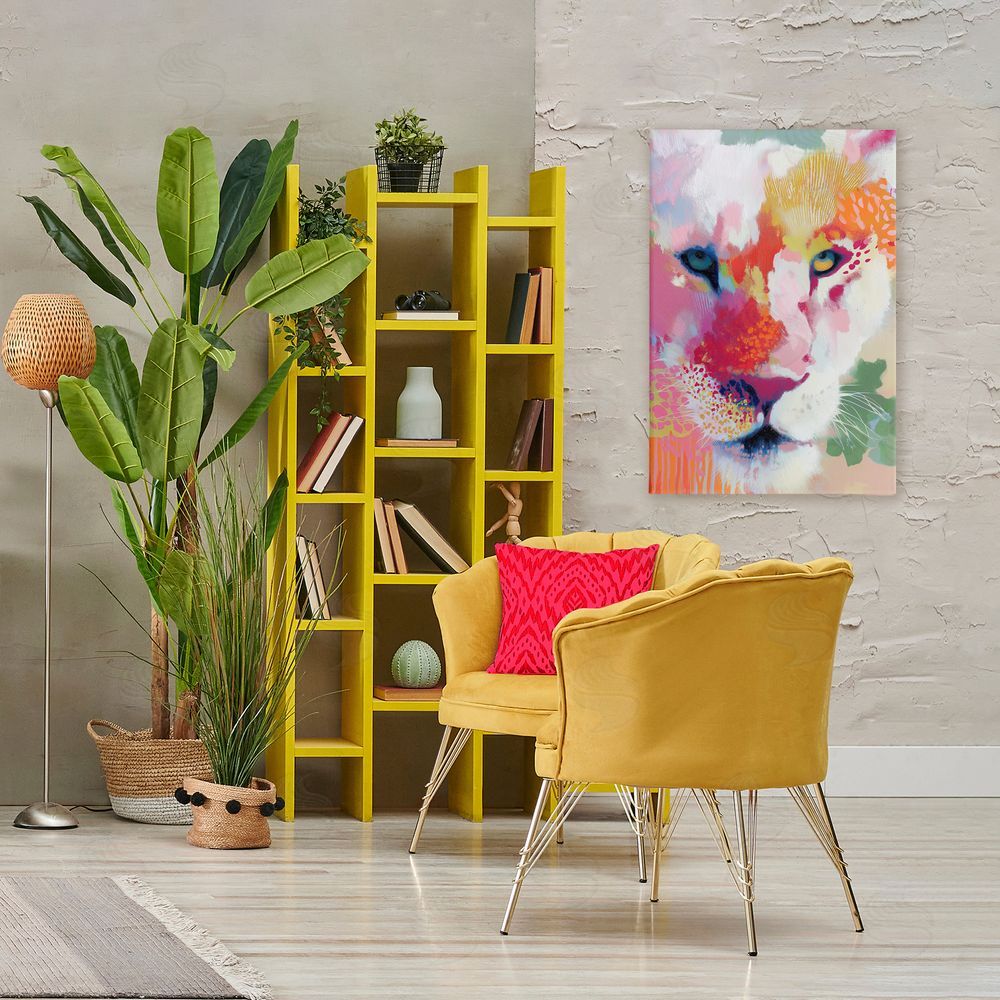 Chromatic Storm Studio Lion Eyes with Intense Gaze Stretched Canvas Wall Art in Room