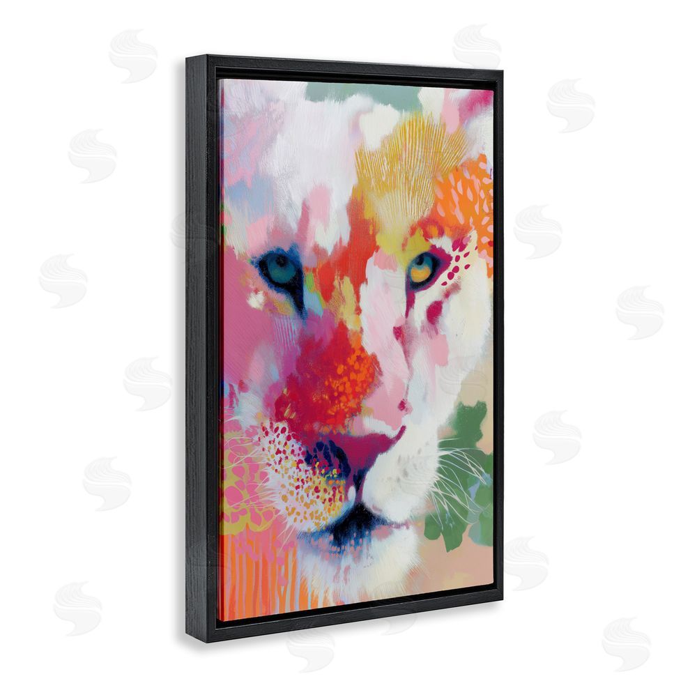 Chromatic Storm Studio Lion Eyes with Intense Gaze Black Floating Framed Canvas Wall Art
