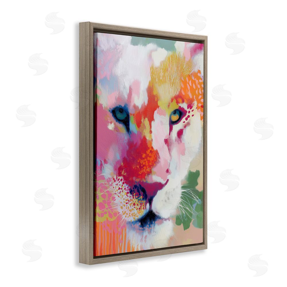 Chromatic Storm Studio Lion Eyes with Intense Gaze Brown Floating Framed Canvas Wall Art