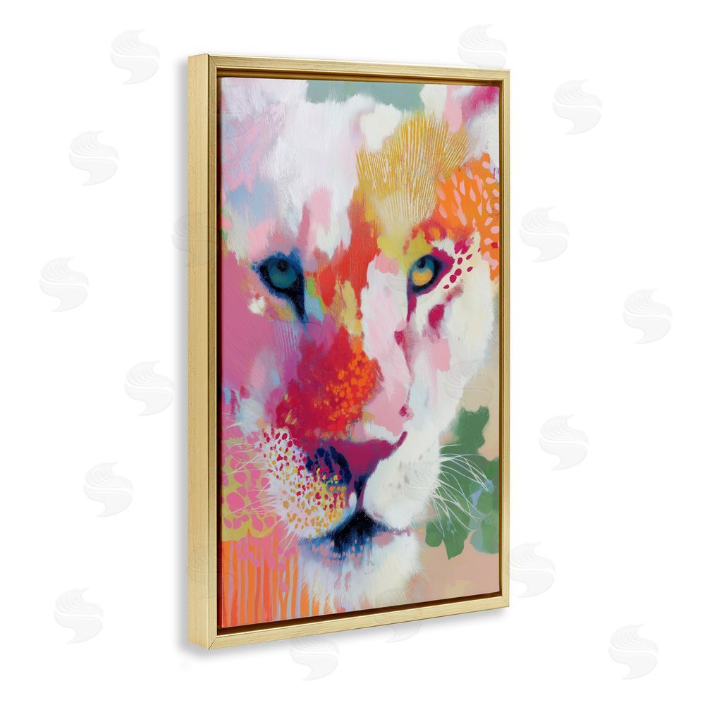 Chromatic Storm Studio Lion Eyes with Intense Gaze Gold Floating Framed Canvas Wall Art