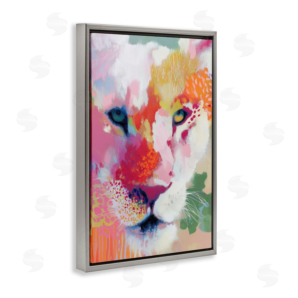 Chromatic Storm Studio Lion Eyes with Intense Gaze Gray Floating Framed Canvas Wall Art
