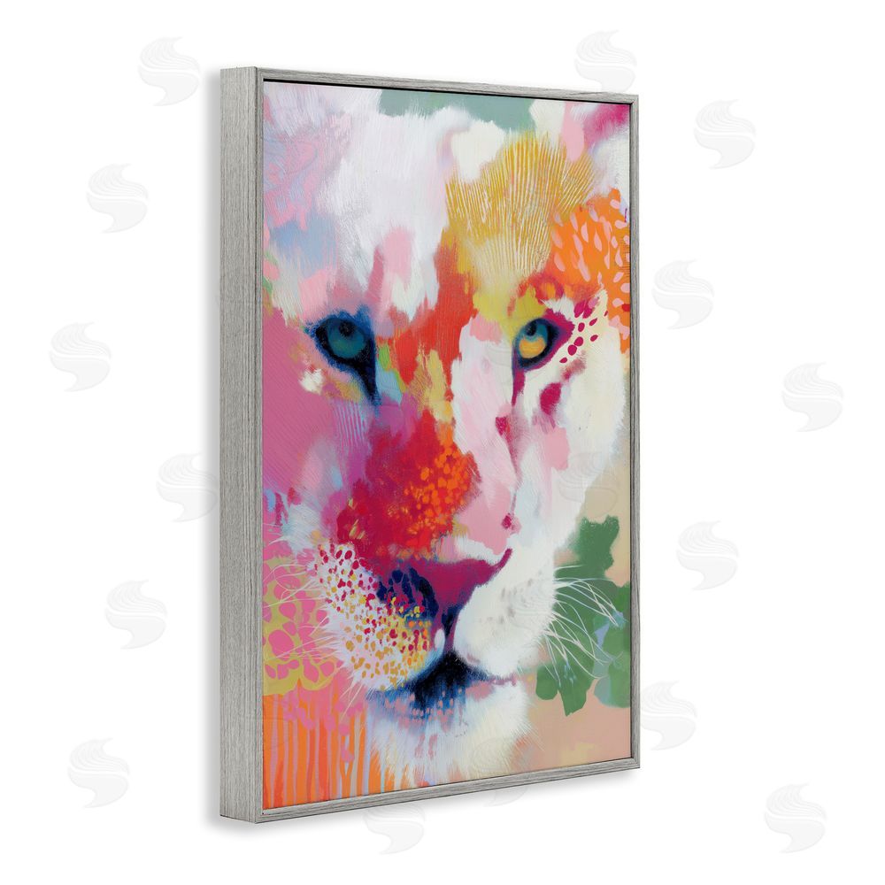 Chromatic Storm Studio Lion Eyes with Intense Gaze Gray Framed Giclee Wall Art