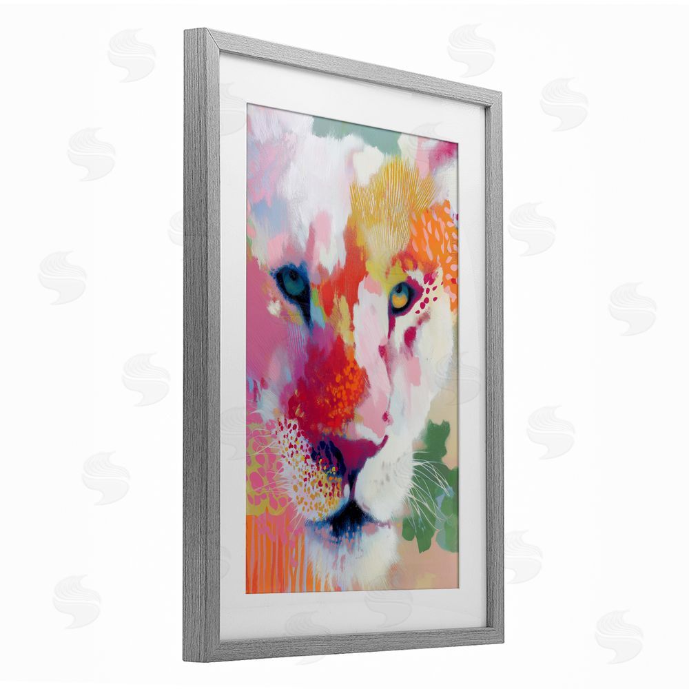 Chromatic Storm Studio Lion Eyes with Intense Gaze Gray Framed Print Under Glass Wall Art