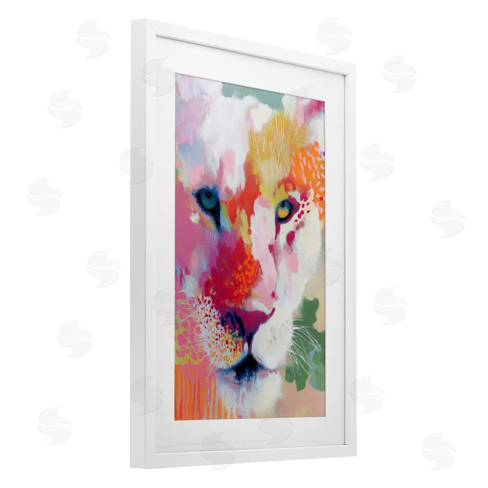 Chromatic Storm Studio Lion Eyes with Intense Gaze White Framed Print Under Glass Wall Art