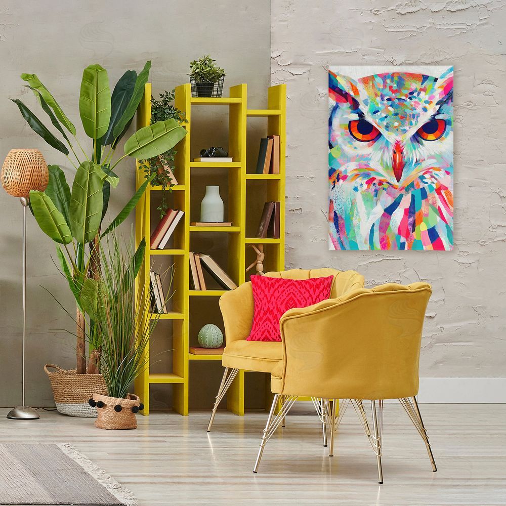 Chromatic Storm Studio Expressive Owl Gaze Stretched Canvas Wall Art in Room