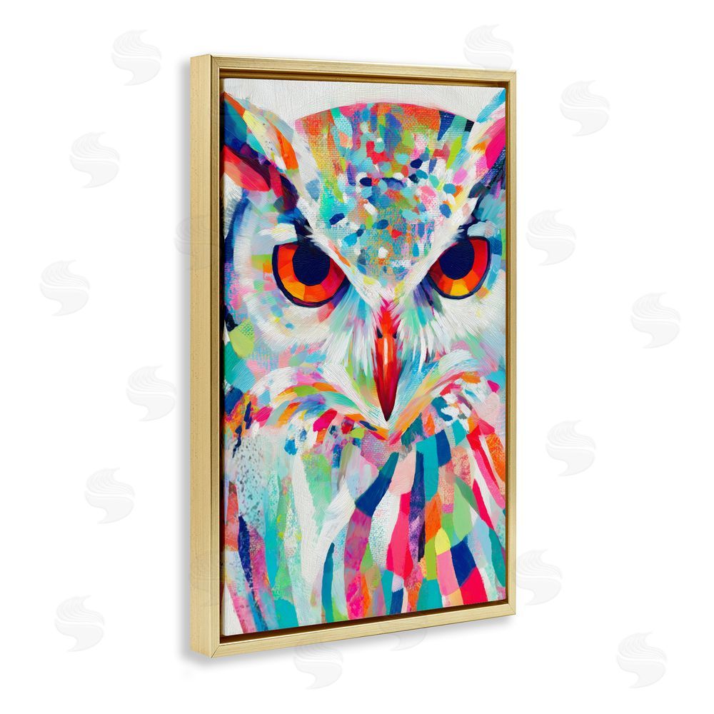 Chromatic Storm Studio Expressive Owl Gaze Gold Floating Framed Canvas Wall Art