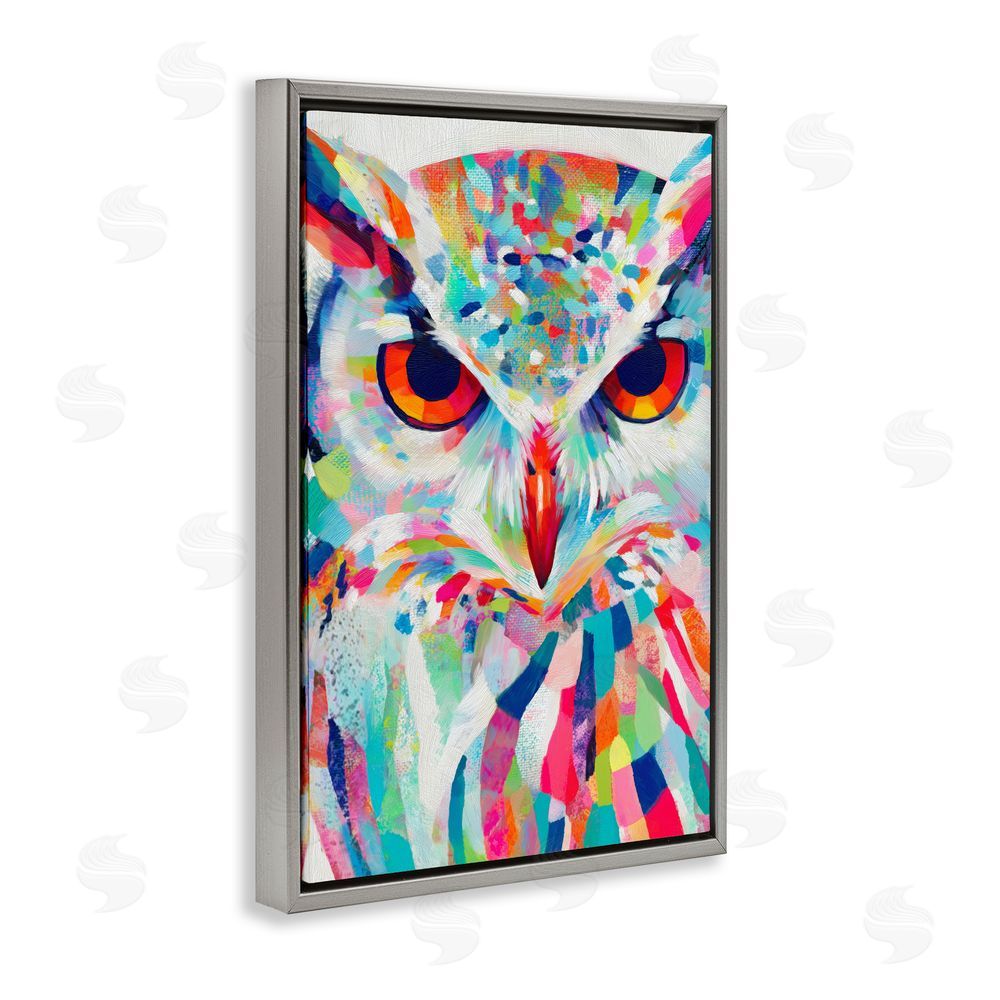 Chromatic Storm Studio Expressive Owl Gaze Gray Floating Framed Canvas Wall Art